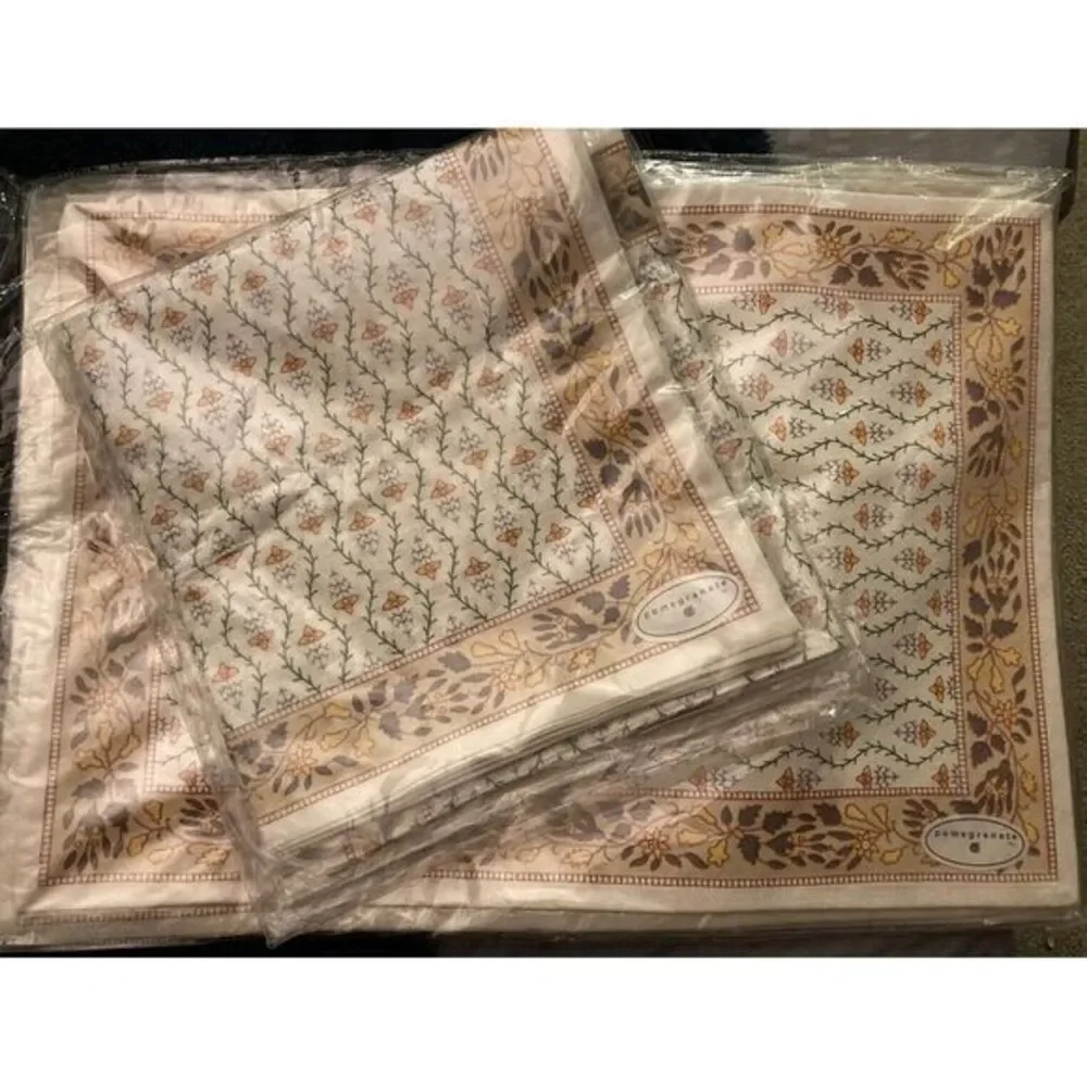 Pomegranate Placemats Napkins Set New Hand Blocked Print‎ Cotton Cream Provence